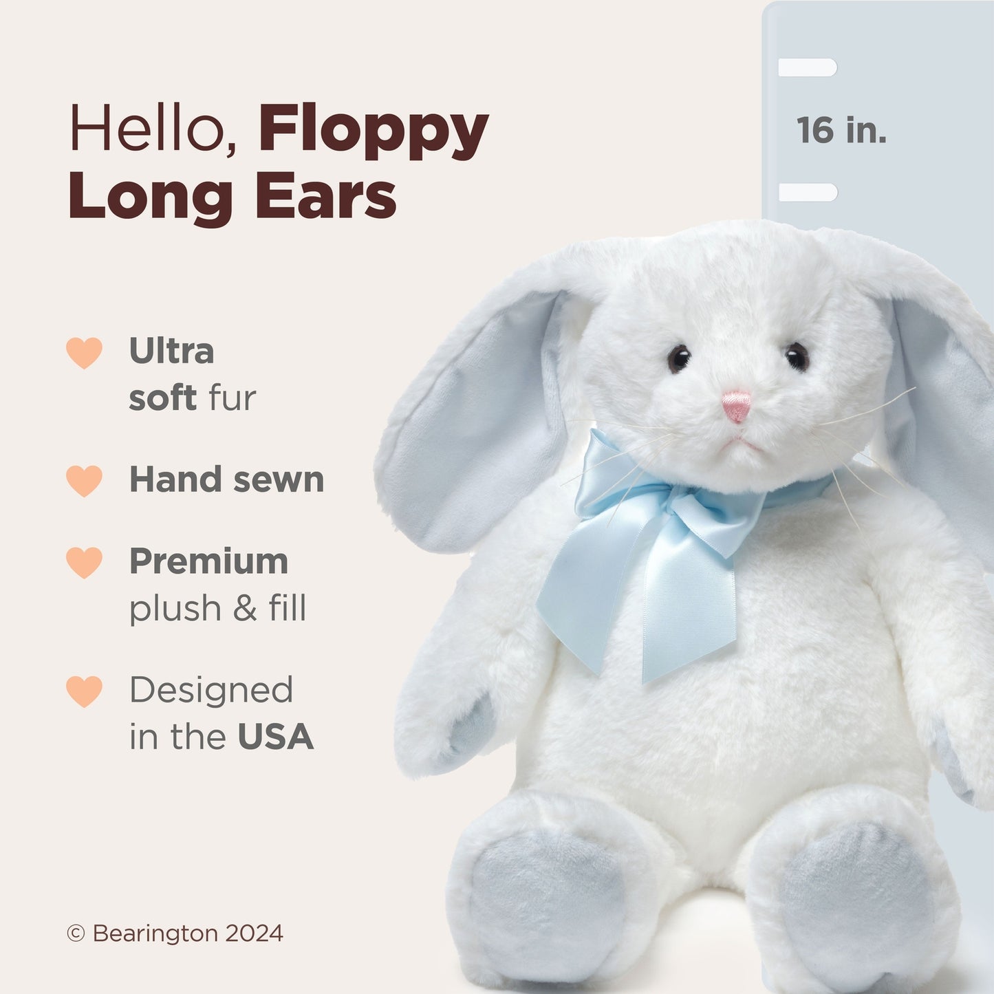 16" Bunny - Floppy Ears White & Blue