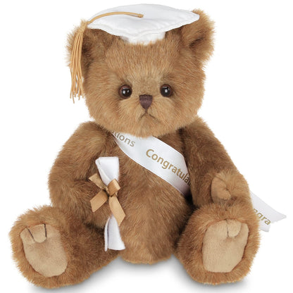 10" Graduation Bear White Cap