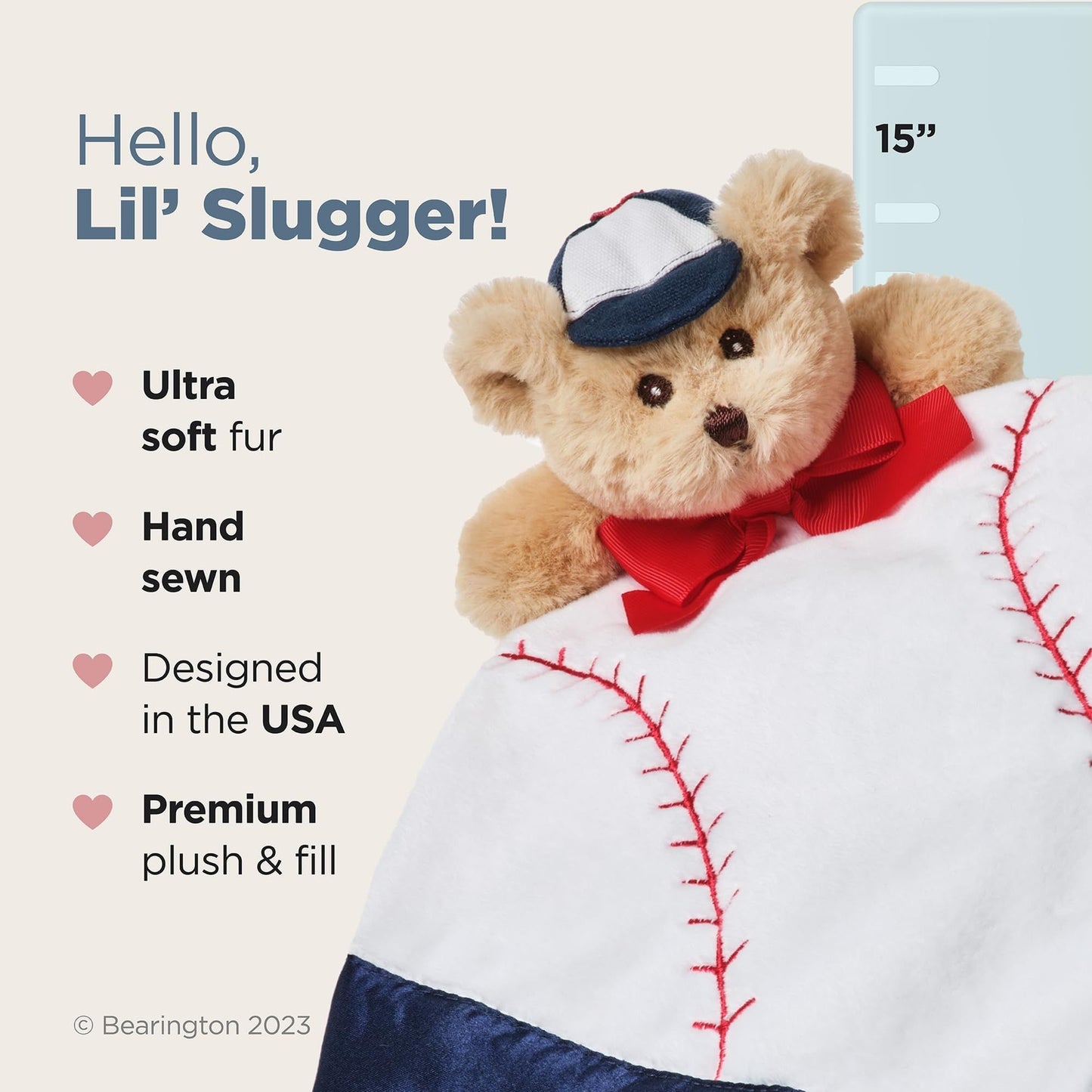 15" Lovey Teddy Bear Baseball