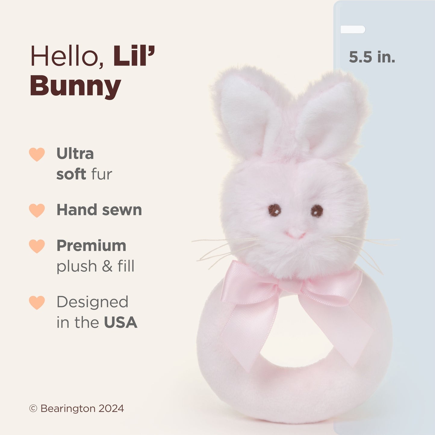 5.5" Ring Rattle Bunny Pink Lil' Bunny