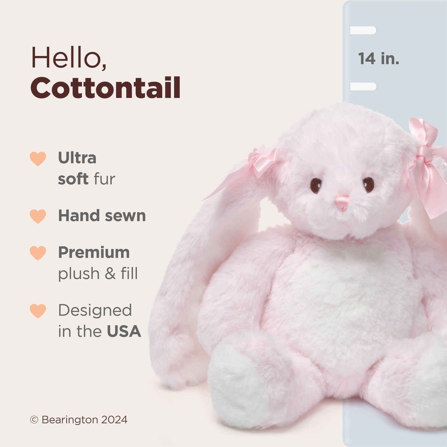 14" Bunny Pink Cottontail Hugs a Lot