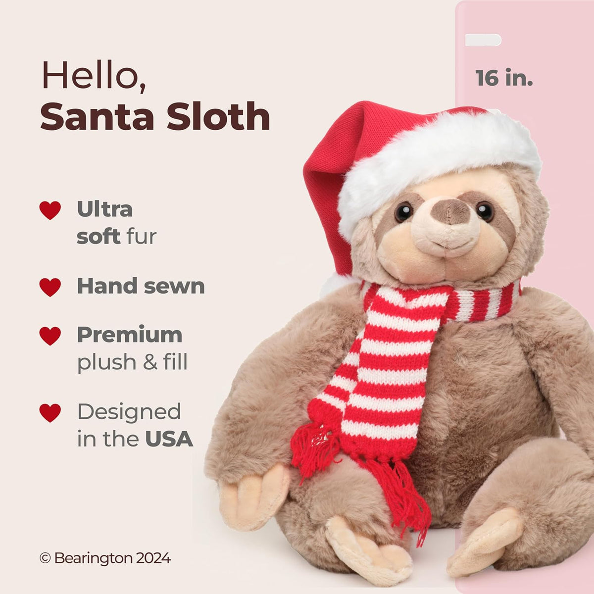 Santa Sloth the Christmas Plushie - 16"